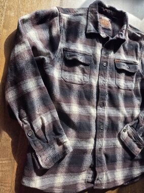 Rugged ORVIS 100% Heavy Cotton Flannel Earthtone Plaid Button Up Shacket